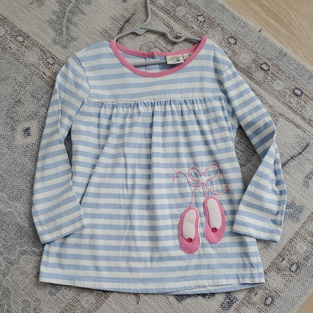 Luigi Kids Girls Striped Ballerina Applique Ballet Shoes Top Tunic Shirt Sz7